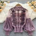 thumbnail image 5 of Neewe Buauty Mesh Long Sleeve Top for Women, Sheer Tops See Through Mock Neck Floral Embroidery Sheer Blouce Fishnet Shirt, 5 of 8