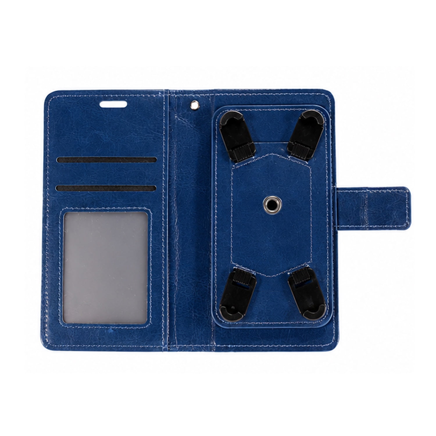 YUW-Medium (5.0"-5.2") Universal Wallet Flip Cover with Adjustable Rotation Stand - Navy Blue