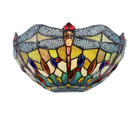 

CHLOE Lighting EMPRESS Dragonfly Tiffany-style Dark Bronze 1 Light Wall Sconce 12 Wide