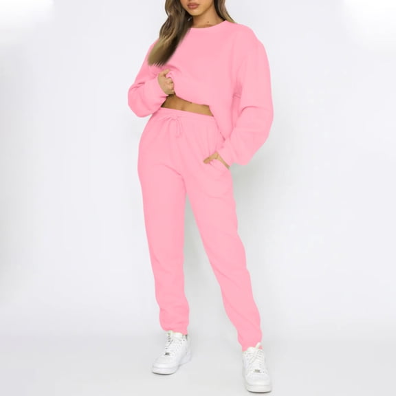 Huankd Sweatsuits for Women Set 2 Piece Jogging Suit Long Sleeve Pullover Sweatshirts Sweatpants Tracksuit Casual Outfits Pink M