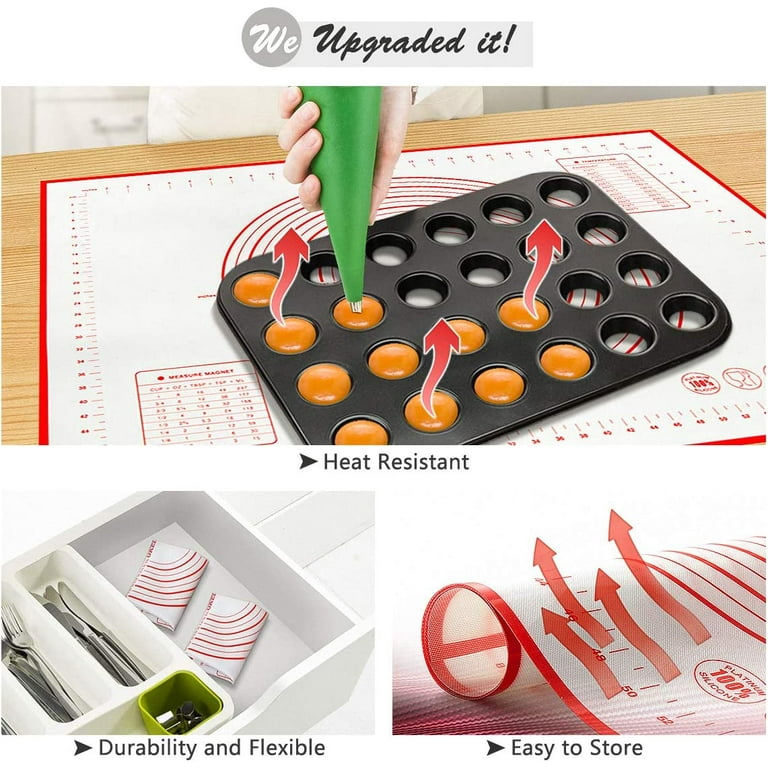 Silicone Baking Mat for Pastry Rolling with Measurements, Liner Heat Resistance Table Placemat Pad Pastry Board, Reusable Non-Stick