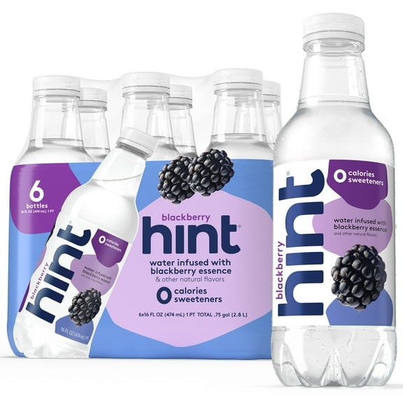 Hint Blackberry Flavored Water, 16 fl oz, 6 Pack Plastic Bottles
