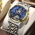 thumbnail image 3 of OLEVS Watch for Men Automatic Skeleton Tourbillon Mechanical Self Winding Business Luxury Dual Calendar Stainless Steel Luminous Waterproof Man Wrist Watches Blue Dial, 3 of 12