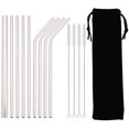 thumbnail image 1 of Metal Reusable Straw Set 304 Stainless Steel Straw Straight Bent Drinking Straw With Case Cleaning Brush Set Party Bar Accessory 9pcs silver, 1 of 6