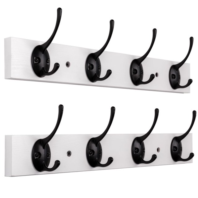 Vertorgan Percheros, Paquete de 2 Percheros, Ganchos para Sombreros montados en la Pared y Perchero para Sombreros con 4 Ganchos para Entrada, baño, Dormitorio (Blanco)