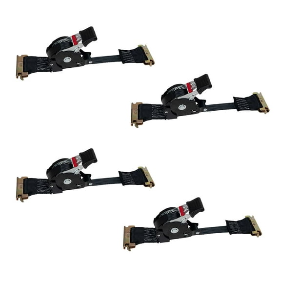 MyTee Products 1'' x 12' Retractable Ratchet Straps for E-Track - Auto Retract Tie Down Straps with 500 lbs WLL - Self Ratcheting Strap for Boat, Jet Ski, ATVs, Bikes (4 Pack)