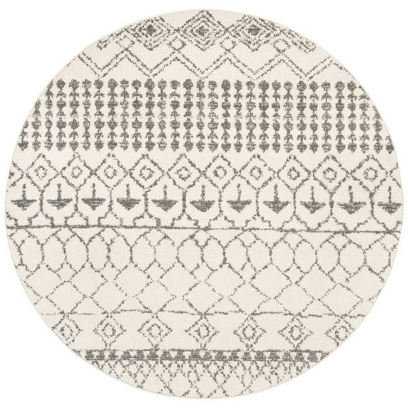 SAFAVIEH Tulum Coriander Moroccan Geometric Area Rug, 9' x 9' Round, Ivory/Grey