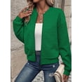 thumbnail image 4 of Women Round Neck Regular Sleeve Geometric Jacquard Bomber Jacket - Loose Fit, Green, S-5XL, Spring and Autumn, 4 of 7