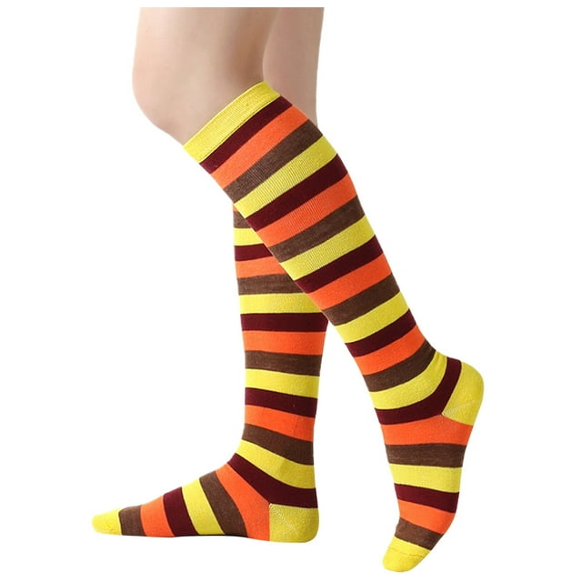 BYHONG Socks for Women Ladies Striped Calf Socks Christmas Socks Ladies and Knee Socks Striped Socks Socks Performance Socks Running Socks Womens Orange One Size