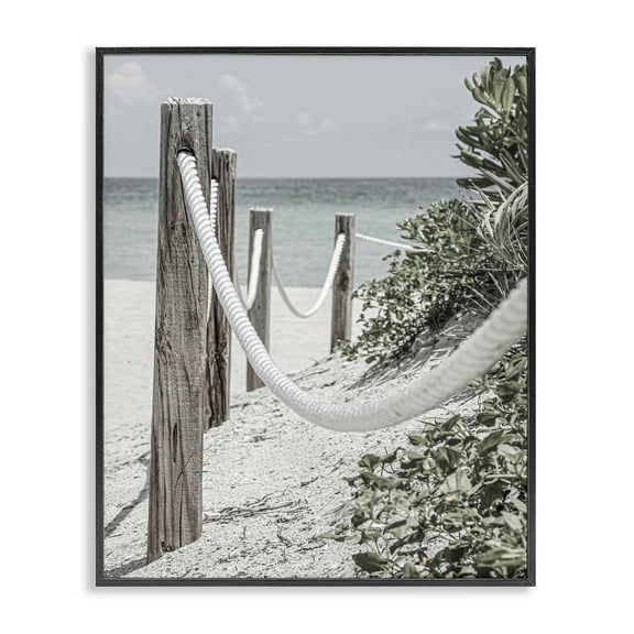 Stupell Industries Rope Fence Beach Landscape Photography Black Framed Art Print Wall Art, 11 x 14