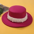 thumbnail image 3 of Arvbitana Children Vintage Bowler Hat, Solid Color Wide Brim Pearl Flat-top Cap, 3 of 8