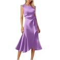 thumbnail image 2 of PNTUTB Women's Solid Color Sleeveless Round Neck Asymmetric Hemline Dress for Weddings and Special Occasions, 2 of 6
