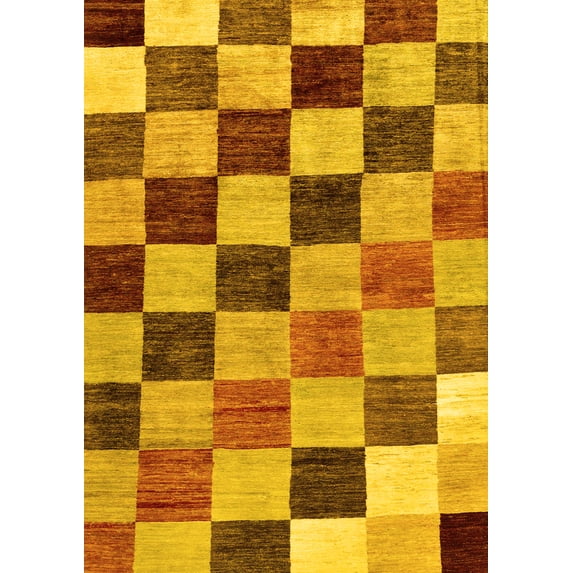 Ahgly Company Machine Washable Indoor Rectangle Checkered Yellow Modern Area Rugs, 2' x 5'