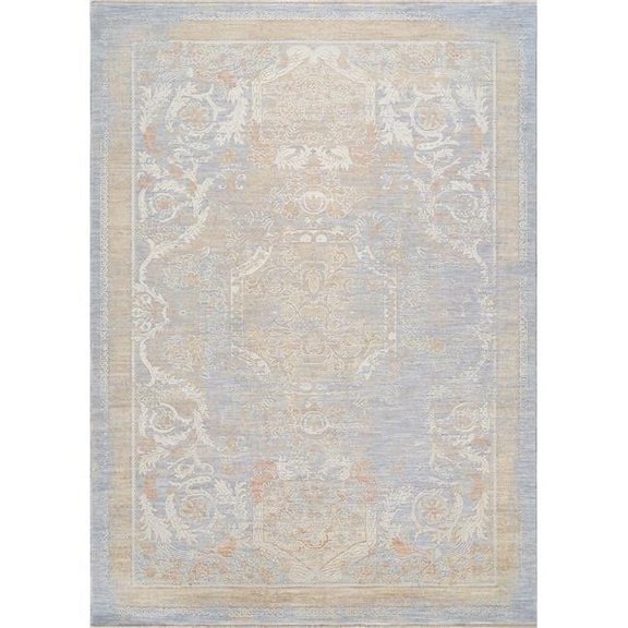 Pasargad Home Mona 12' x 15' Power-Loomed Light Blue/Ivory Rug, For Indoor Space and all Age of Group