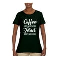 thumbnail image 2 of Wild Bobby Coffee Gets Me Started Jesus Keeps Me Going Inspirational/Christian Women Graphic Tee, Forest Green, X-Large, 2 of 5