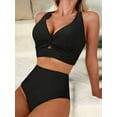 thumbnail image 2 of Women'S Textured Bikini Sets Twist Front Top Swimsuits High Waisted Bathing Suits Black L, 2 of 6