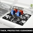 thumbnail image 2 of Dish Drying Mat for Kitchen Counter, 16 x 18" Cute Flower Theme Absorbent Heat Resistant Drying Pad with Non-slip Rubber, Coffee Bar Mats for Dish Rack Kitchen Accessories, Black White, 2 of 7