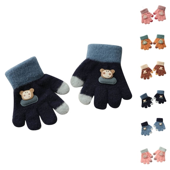 Bmisegm Kids Winter Gloves Kid Children Stretchy Knit Cold Weather Warm Gloves Navy