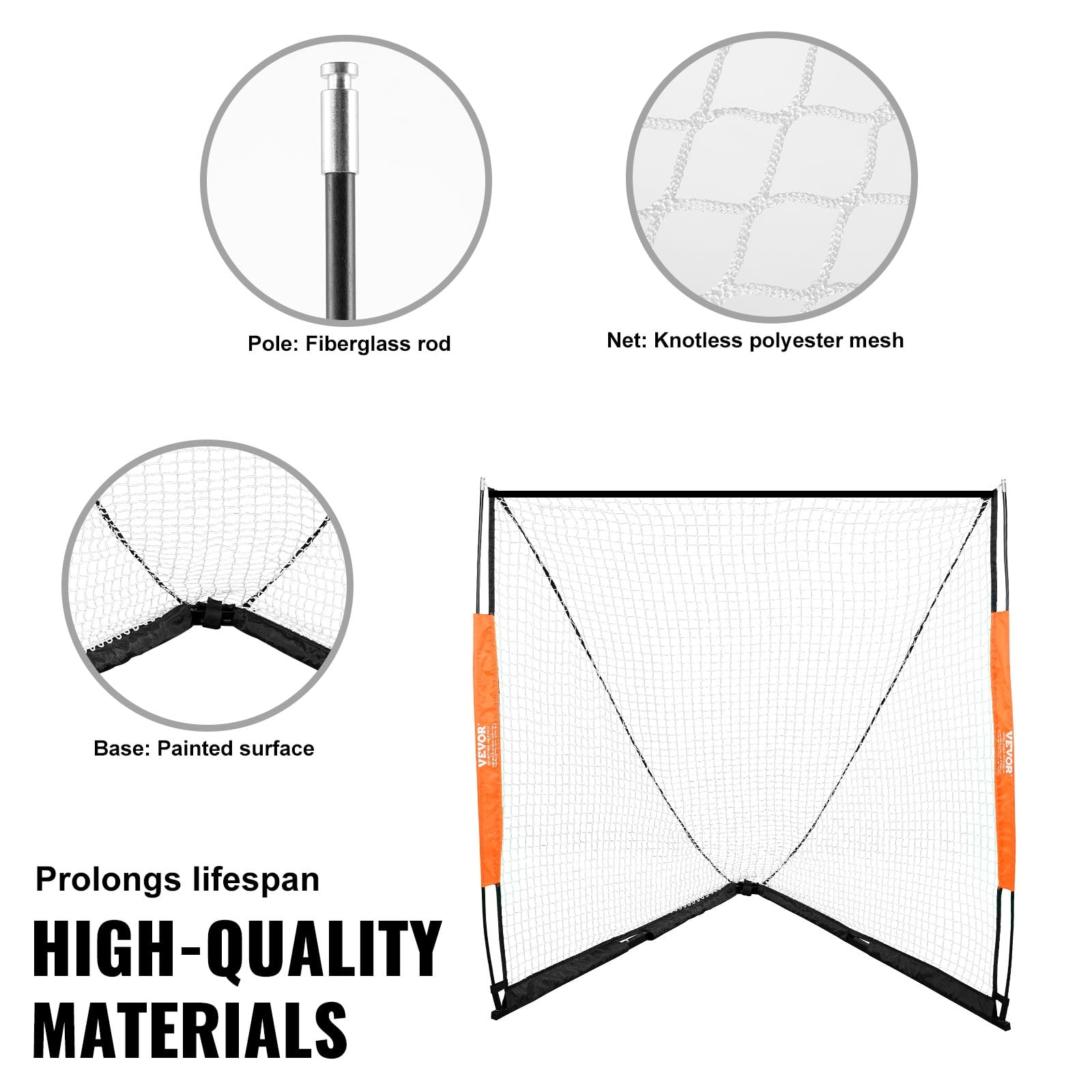 KFFKFF 6'x6' Lacrosse Goal Net ,Steel Frame Backyard Lacrosse Portable Lacrosse Goal Backyard Training Equipment w/Carry Bag, Quick Setup