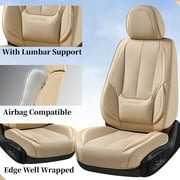 Coverado Beige Car Seat Covers Full Set, Waterproof Premium Leather Front and Back Seat Protectors, Luxury Auto Interior Accessories, Universal Fit Most Cars Sedan SUVs Pick-up Trucks