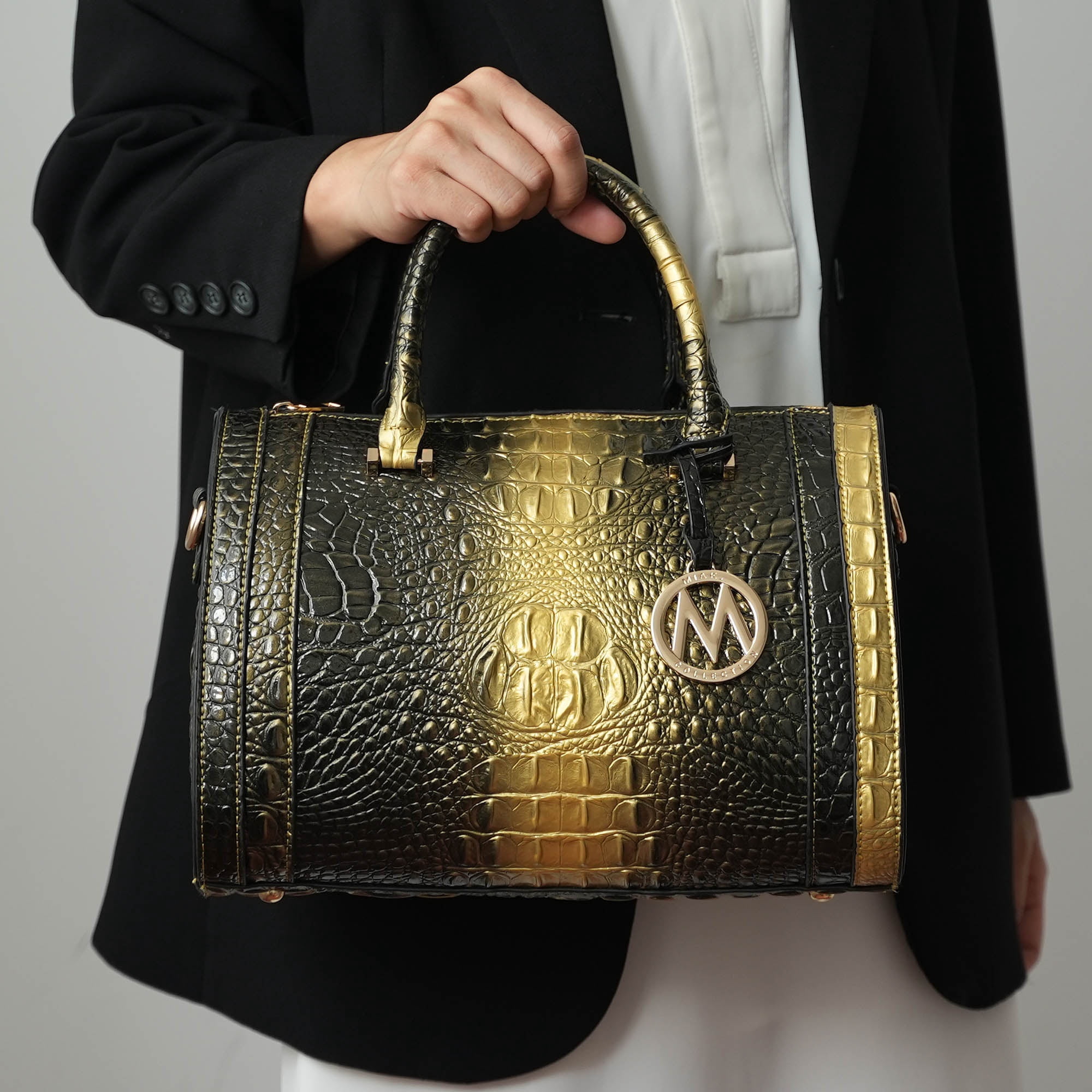 MKF Collection Usal Croc-Embossed Satchel Women's Bag Vegan Leather, Stylish Handbag with Spacious Compartments by Mia K-Blue