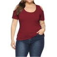 thumbnail image 1 of Chemise Tops for Women à Col Rond Manches Courtes Basique Solide Casual Slim Fit Summer Tunic Shirts, 1 of 4