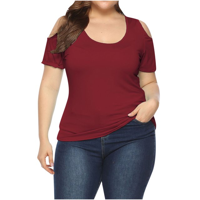 Chemise Tops for Women à Col Rond Manches Courtes Basique Solide Casual Slim Fit Summer Tunic Shirts