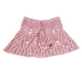 thumbnail image 5 of XUNKUSGA Beach Cover Ups for Women Fashion Tie Waist Crochet Mini Skirts for Women Soild Color Drawstring Hollow Out Knit Beach Skirt for Holiday S-L,Pink, 5 of 5