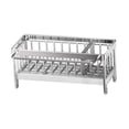 thumbnail image 1 of Soporte para esponja de fregadero de cocina con bandeja de drenaje Organizador de esponja para platos de acero inoxidable Plata, 1 of 9