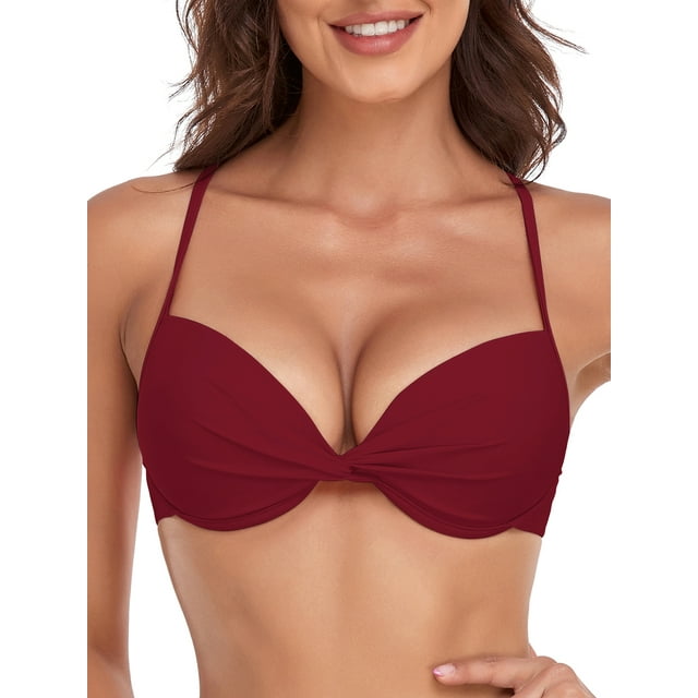 RELLECIGA Haut de Bikini Rehausseur pour Femme, devant Torsadé, Maillot de Bain à Armatures
