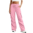 thumbnail image 3 of Women's Sweatpants Casual Drawstring Solid Color Elastic Waist Sports Multi-Pocket Work Sweatpants Pants, 3 of 8
