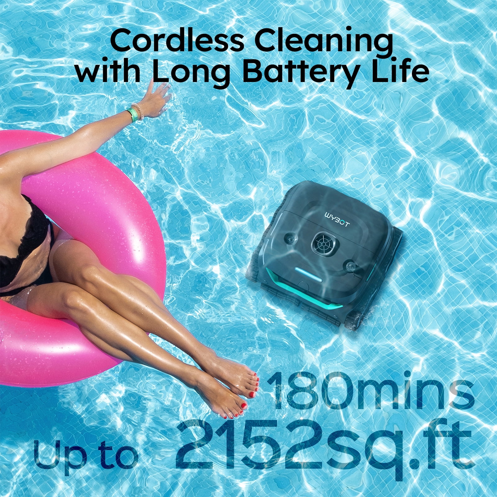 WYBOT C2 Cordless Robotic Pool Cleaner, Wall Climbing, Waterline Cleaning, App Control, Smart Navigation, Dual Filtration, Pool Vacuum for Inground & Above Ground Pools, Black & Green