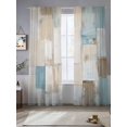 thumbnail image 3 of Blue Beige Semi Sheer Curtains 84 Inch Length 2 Panels Set, Modern Abstract Color Blocks Sheer Kitchen Curtain Privacy Voile Window Curtain for Living Room Bedroom Rod Pocket Drapes, 3 of 7