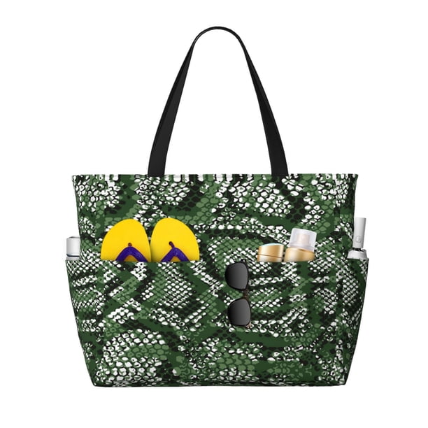 Fotbe Green Snakeskin Bolsa de Viaje para Playa - Resistente al Agua, Bolsa Tote de Gran Capacidad y Ligera con 7 Bolsillos para Mujeres y Hombres