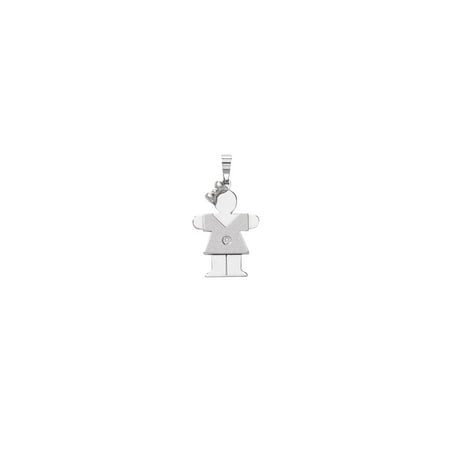 Little Girl Birthstone Charm - 14K White Gold Diamond Standing Little Girl With Bow Charm Pendant - 25mm