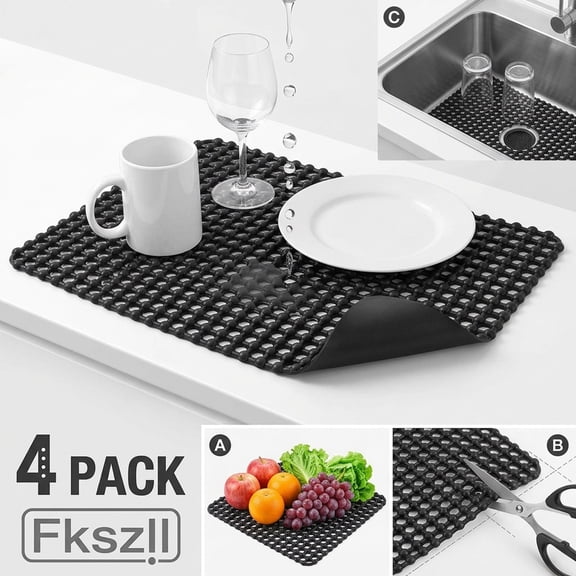 Fkszll 4 Pcs Kitchen Sink Ma,15.7 x 11.8 inch PVC Sink Protectors Mat for Bottom of stainless steel, Dish Drying Mats for Kitchen Counter