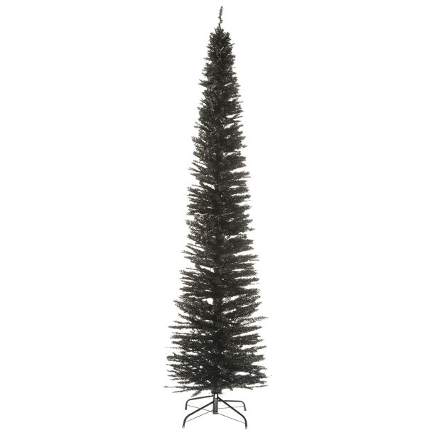 9' Pencil Black Tinsel Artificial Christmas Tree Unlit