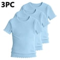 thumbnail image 4 of KyCheLot 3 Pack Ribbed Knit Tops for Girls Crew Neck Solid Color Short Sleeve T-Shirts Trendy Ruffle Trim T-Shirts, 4 of 7