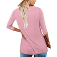 thumbnail image 4 of 3/4 Sleeve V Neck Tops for Women with Buttons Solid Color Tshirts Loose Fall Spring Casual Base Tees (M, Pink), 4 of 7