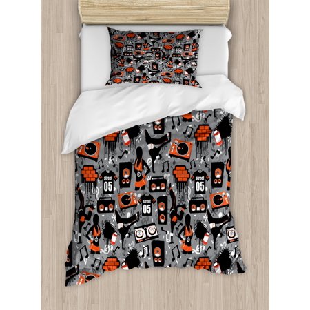 Hip Hop Twin Size Duvet Cover Set, Underground Street Art ...