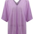 thumbnail image 7 of Mittory Women's Blouse Tops Loose V Neck Short Sleeve Could Shoulder Elbow Length T-Shirts, 7 of 7