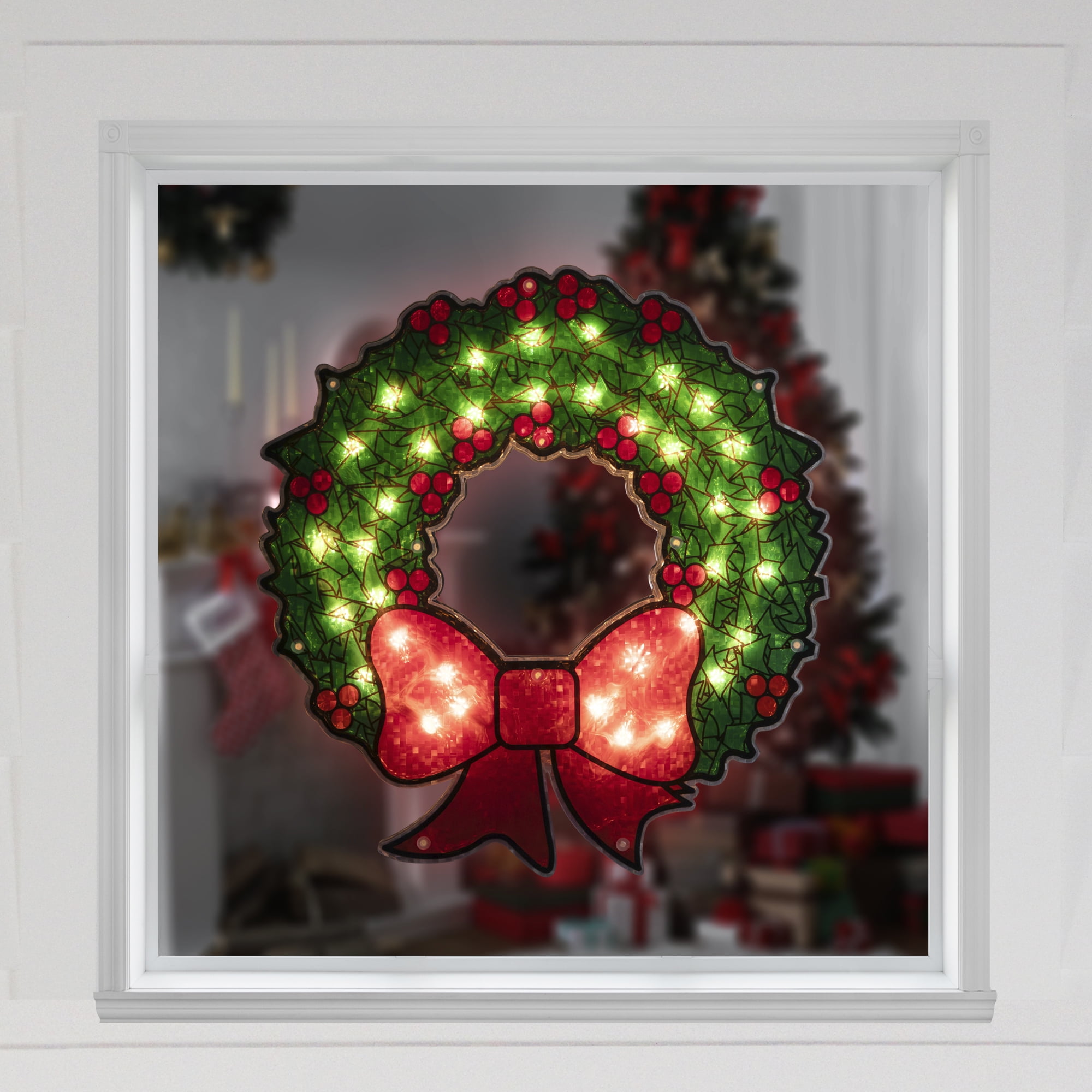 Northlight Lighted Holographic Christmas Wreath Window Silhouette Decoration - 15"