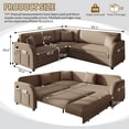 thumbnail image 2 of 85.1" Reversible L-Shaped Pull-Out Sofa Bed with USB Port & Side Pocket, Oversize Teddy Fleece Sectional Sleeper Couch (Left/Right Convertible, Brown), 2 of 8