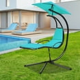 thumbnail image 3 of Patiojoy Outdoor Hanging Chaise Lounge Chair Floating Chaise Swing Lounger w/Canopy & Cushion Turquoise, 3 of 6