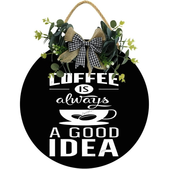 Eveokoki 11" Coffee Is Always A Good Idea Sign,Coffee Bar Sign Farmhouse Coffee Wooden Sign,Rustic Wood Coffee Table Sign Vintage Coffee Wood Plaque Decor