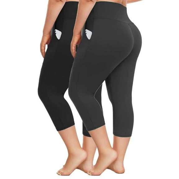Qubber Plus Size Capri Leggings for Women-High Waisted Tummy Control Stretchy X-Large-4X Spandex Workout Running Yoga Pants