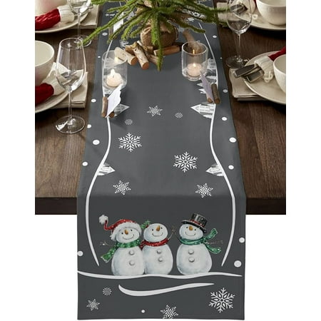 

Christmas Table Runner Snowman Table Runner for Christmas Holidays Decorations Xmas Snowflakes Dresser Scarf (Gray 13 x 72 Inch)
