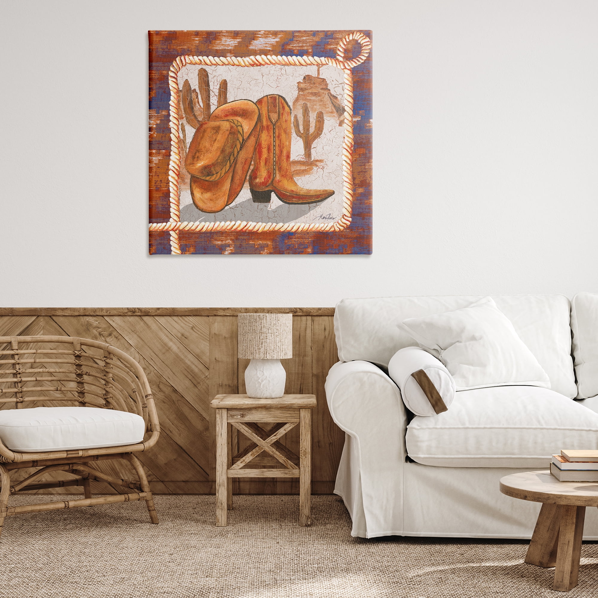 Stupell Industries Western Cowboy Boot Landscape Painting Gallery Wrapped Canvas Art Print Wall Art, 36 x 36