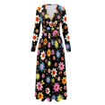 thumbnail image 5 of FKELYI Womens Long Sleeve Maxi Dress Soft V-neck Casual Dress with Pocket Colorful Flower Print Fall Dresses for Spring Winter, XL, 5 of 6