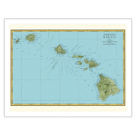 Rand McNally Atlas Map of Hawaii - Vintage Hawaiian Colored Cartographic Map c.1898 - Fine Art Matte Paper Print (Unframed) 20x26in
